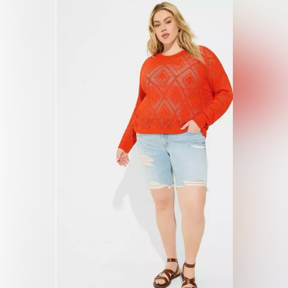 Torrid Pointelle Pullover Long Sleeve Sweater in Orange 2X NWT